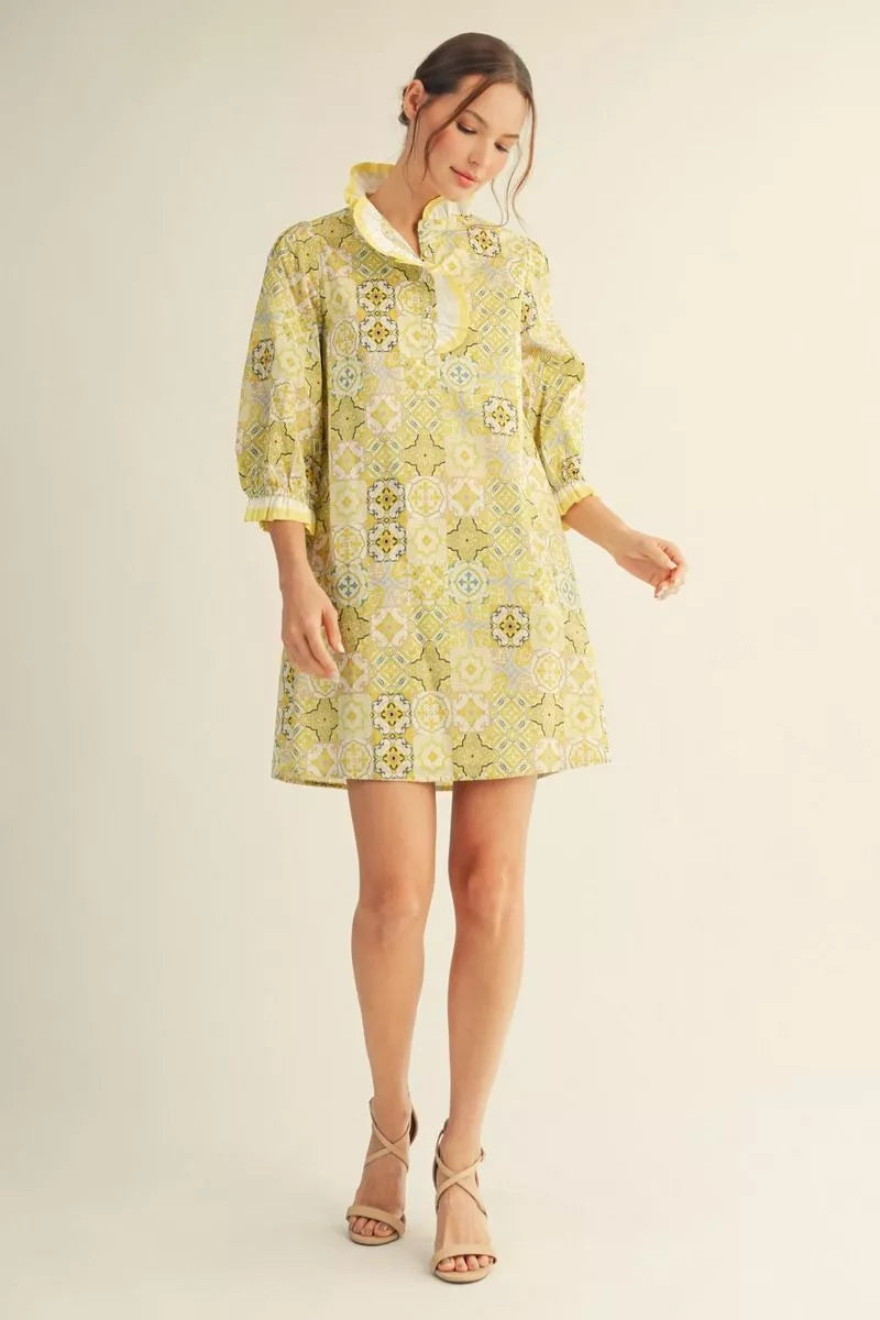 Rachel - Ruffle high neck shift dress