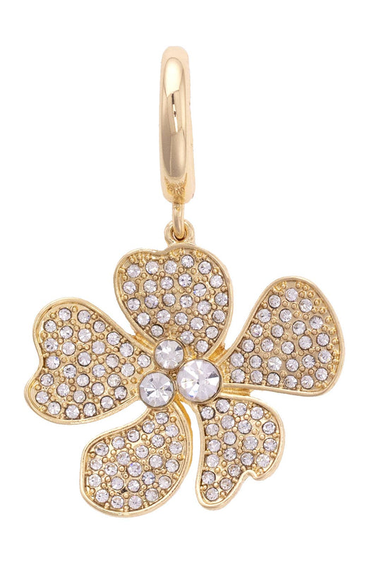 Rhinestone Flower Pendant Charm in Shiny Gold