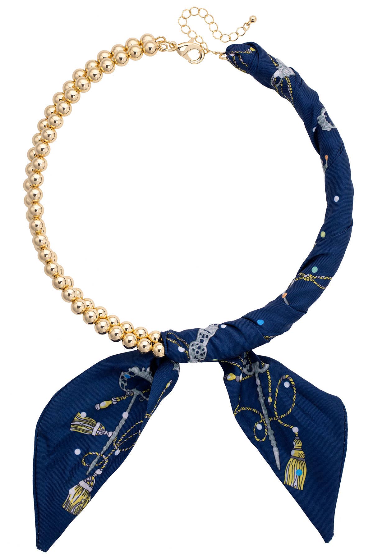 Elodie Ball Bead Scarf Necklace in Navy & Seafoam