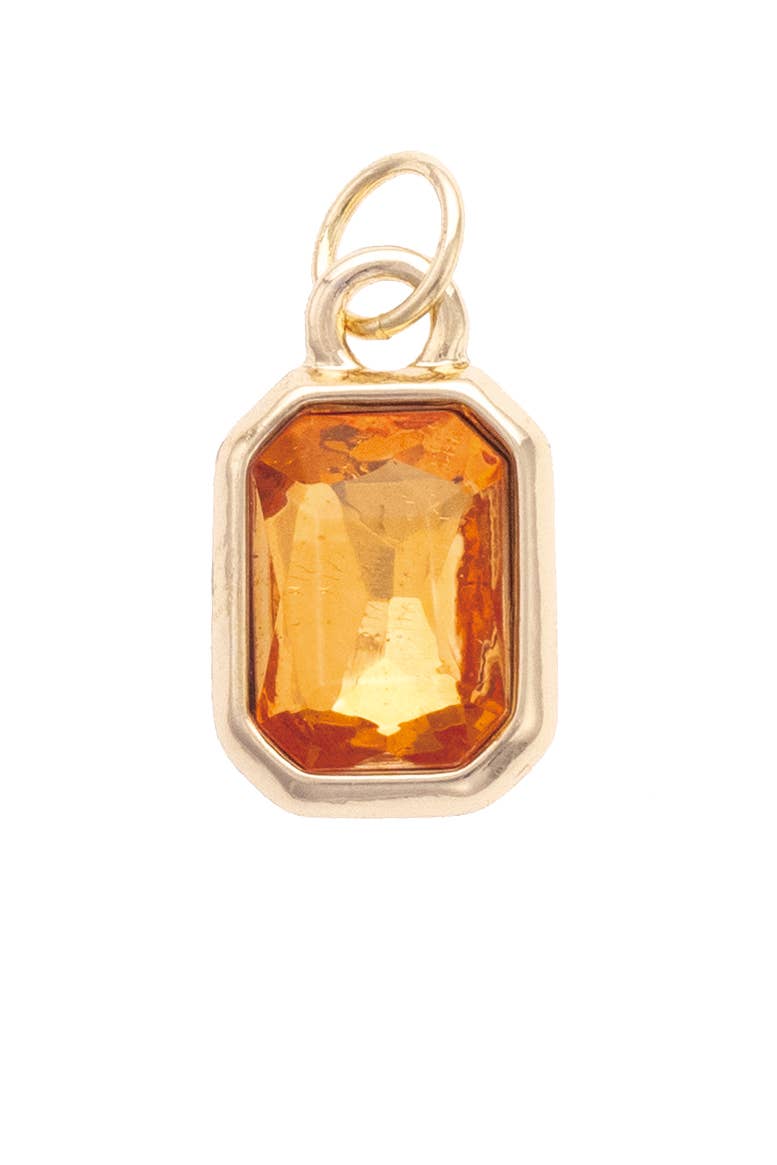 Emerald Cut Rhinestone Charm in Orange