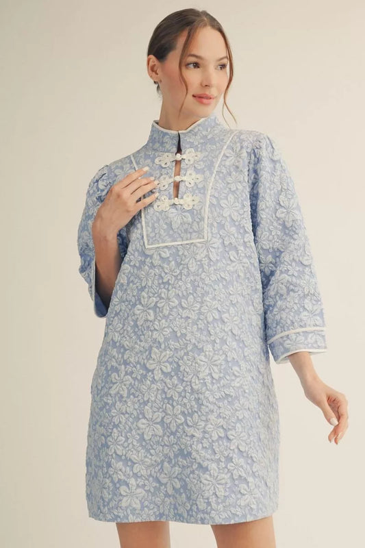 Olivia - Oriental Collar Jacquard Dress