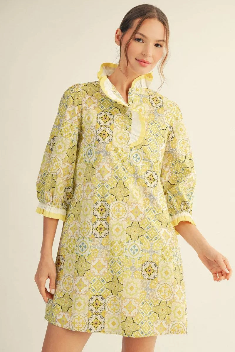 Rachel - Ruffle high neck shift dress