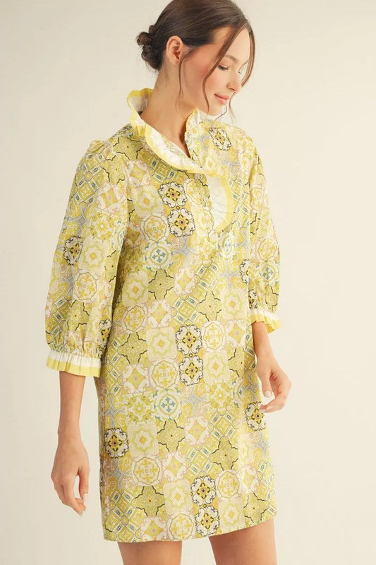 Rachel - Ruffle high neck shift dress