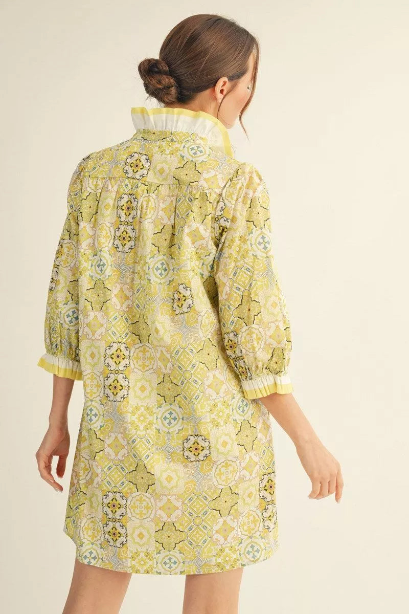 Rachel - Ruffle high neck shift dress