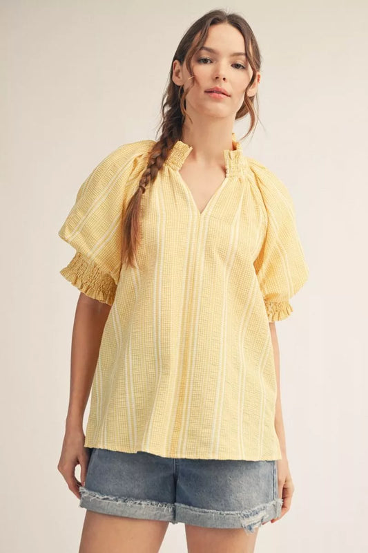 Katherine - Striped Textured Top Yellow