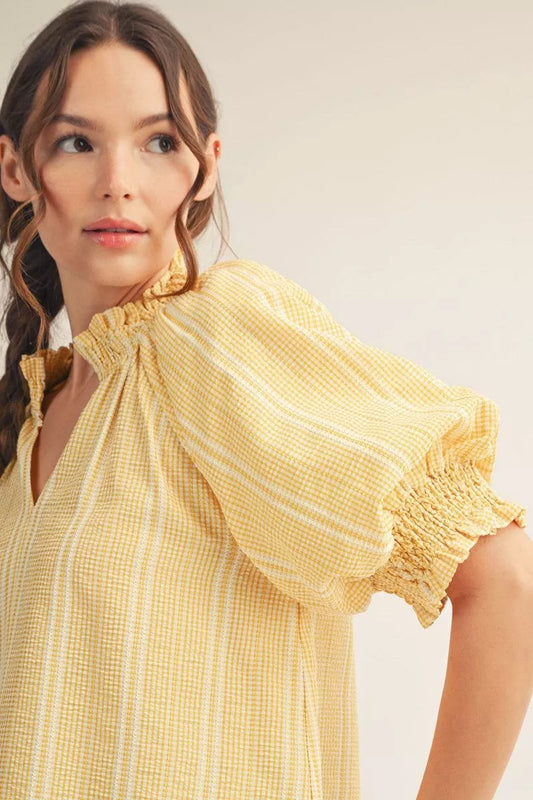Katherine - Striped Textured Top Yellow