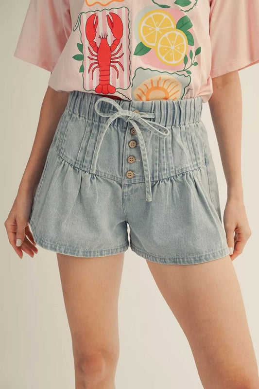 Pricilla - Pintuck Denim Shorts