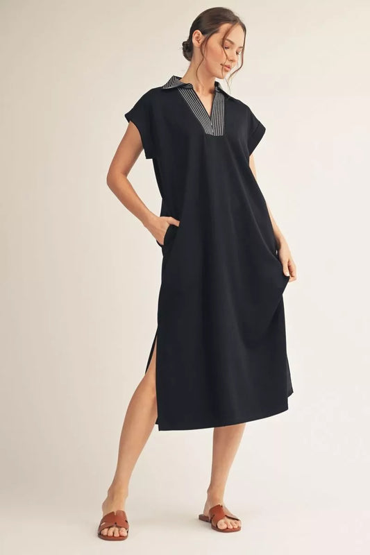 Dani - Black Drop shoulder midi dress