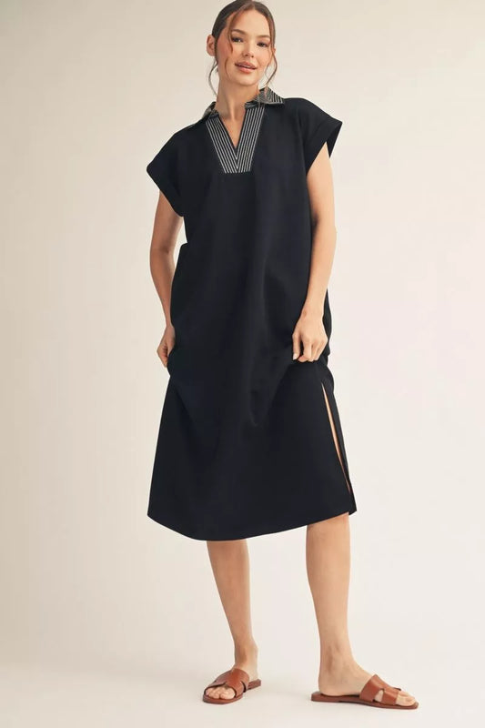Dani - Black Drop shoulder midi dress