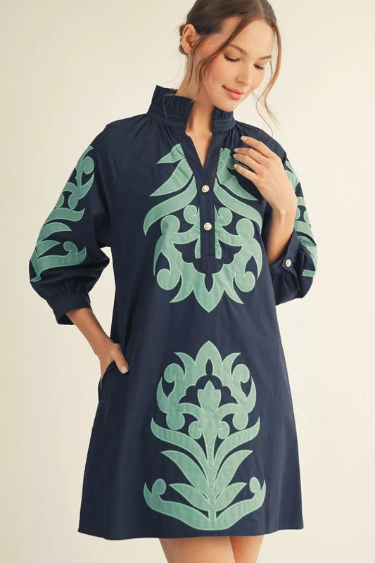 Jaqueline - Navy Baroque Shift Dress