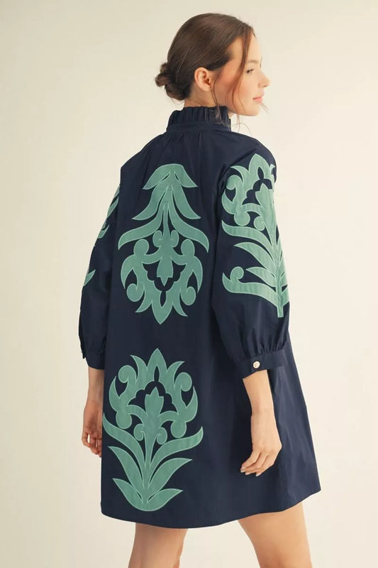 Jaqueline - Navy Baroque Shift Dress