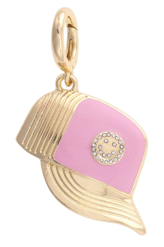 Smiley Face Trucker Hat Pendant Charm in Light Pink