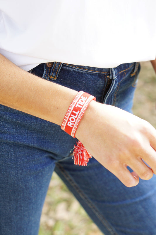 Alabama Crimson Tide Woven Tassel Bracelet in Crimson